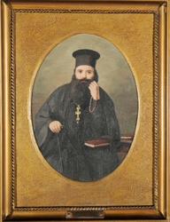 Ηγούμενος Μονής Αρκαδίου Γαβριήλ (Γεώργιος Μαρινάκης), έργο αγνώστου, ελαιογραφία σε μουσαμά, Εθνικό Ιστορικό Μουσείο